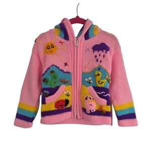 NWOT Kids Handmade Pink Rainbow Sun Cloud Duck Cactus Dog Zip Up Hoodie‎ Sweater